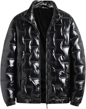 Bubble Jacket for Men Waterproof Shiny Reflective Down Coat Lightweight Packable Winter Thicken Puffer Jacket With Hood