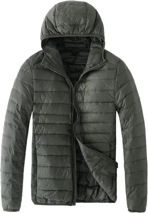 Bubble Jacket For Men With Hood Light Padded Packable Puffer Jacket Hooded Zip Up Lightweight Quilted Down Coat