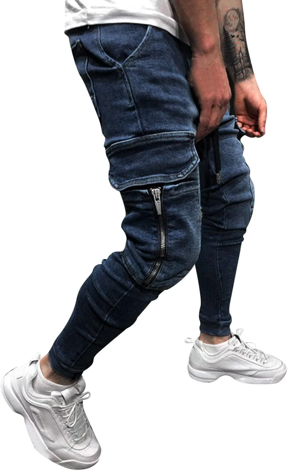 Cargo Jeans for Men Relaxed Fit Casual Comfort Flex Waist Denim Pants Straight Leg Fashion Skinny Jeans Trousers