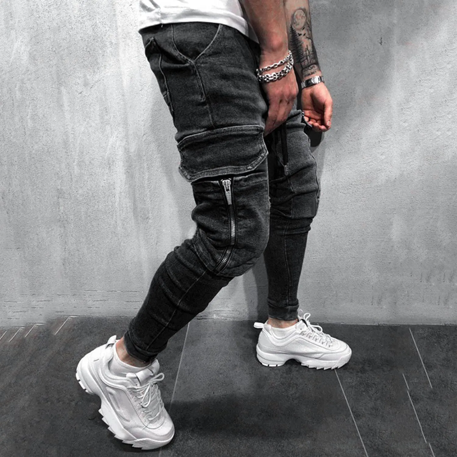Cargo Jeans for Men Relaxed Fit Casual Comfort Flex Waist Denim Pants Straight Leg Fashion Skinny Jeans Trousers