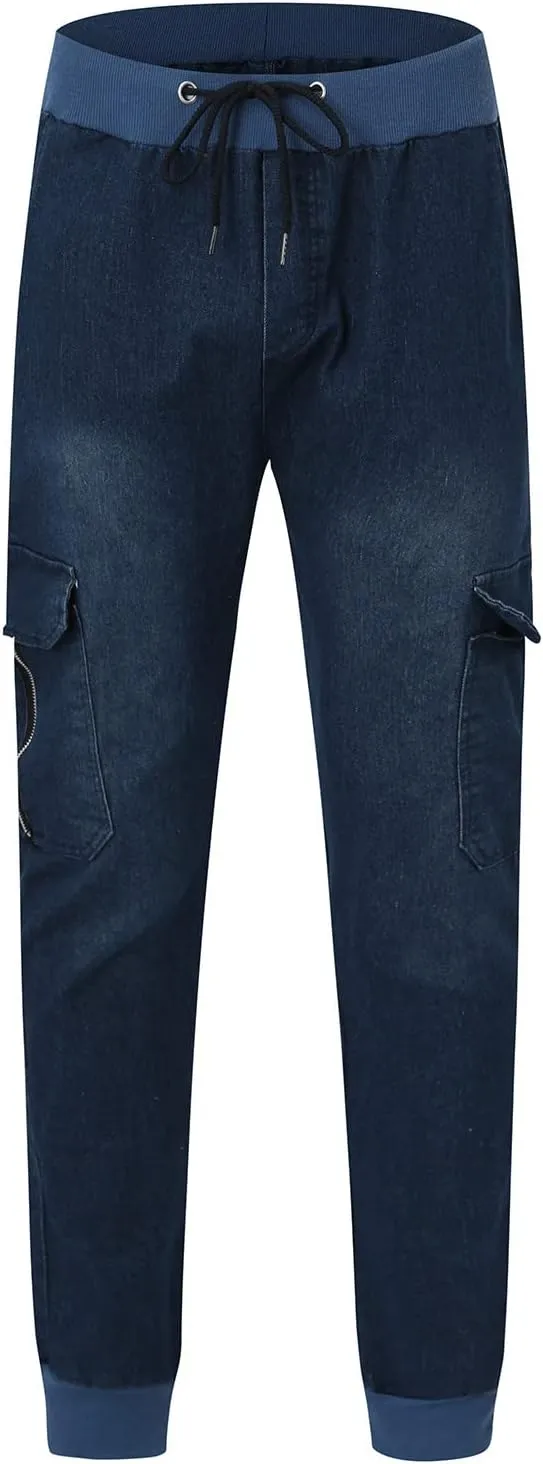 Cargo Jeans for Men Relaxed Fit Casual Comfort Flex Waist Denim Pants Straight Leg Fashion Skinny Jeans Trousers