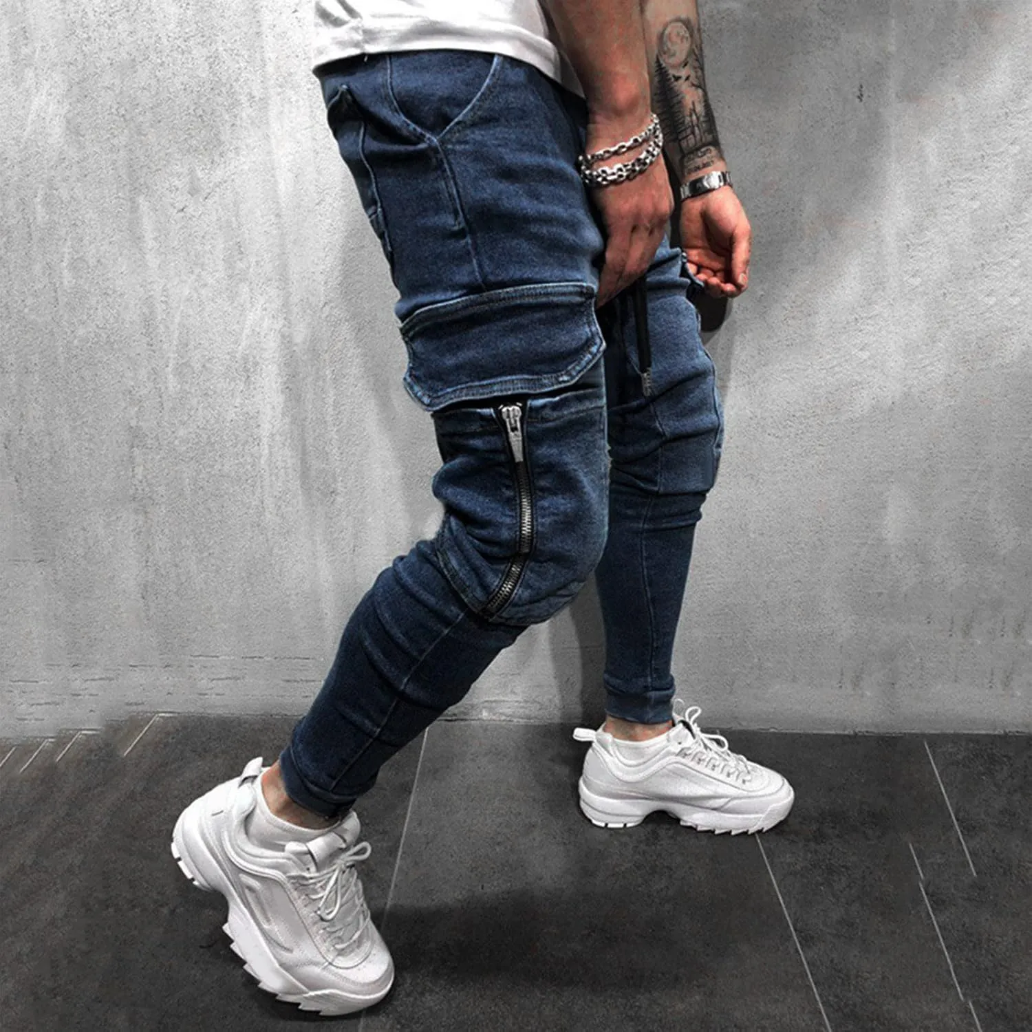 Cargo Jeans for Men Relaxed Fit Casual Comfort Flex Waist Denim Pants Straight Leg Fashion Skinny Jeans Trousers