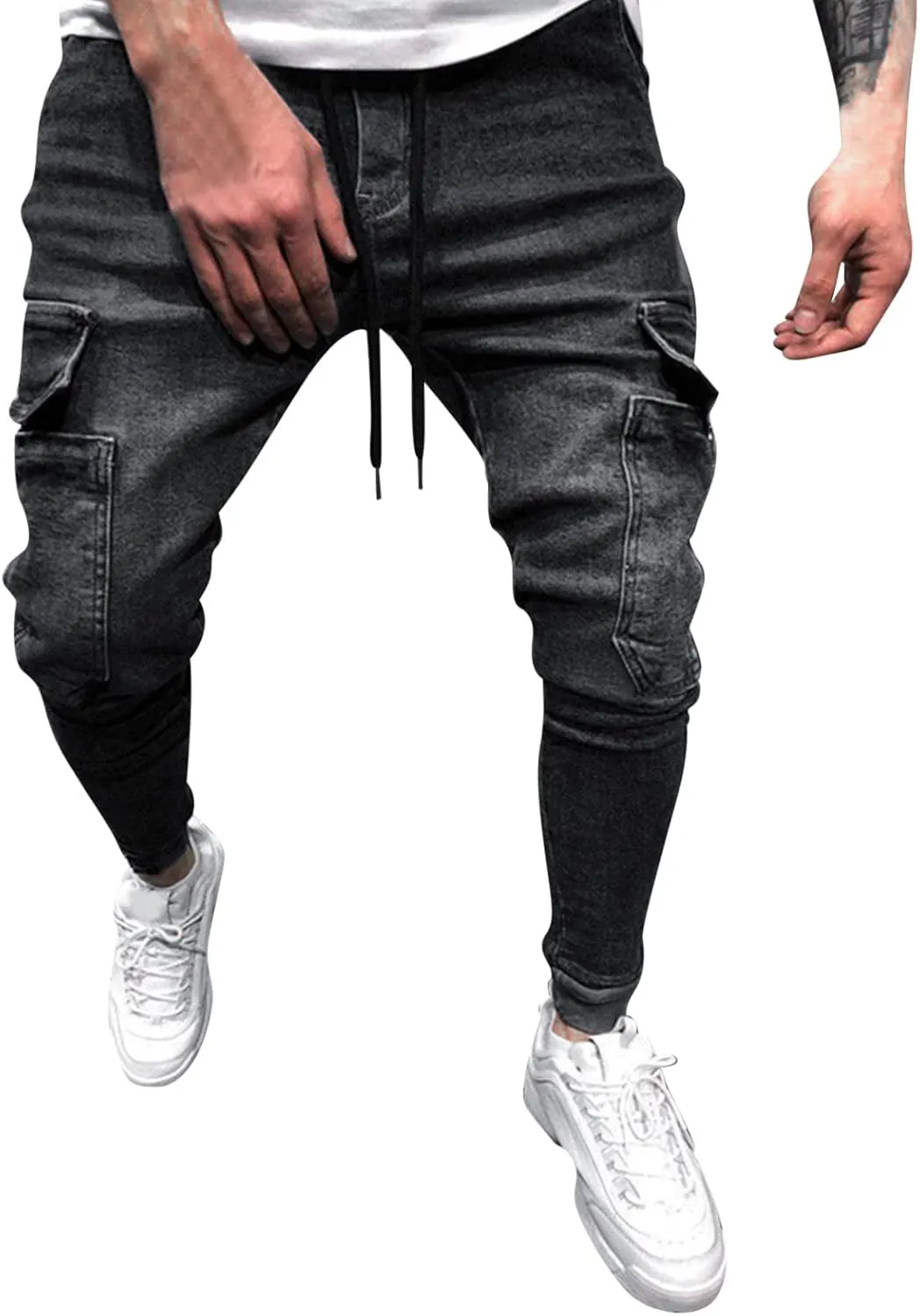 Cargo Jeans for Men Relaxed Fit Casual Comfort Flex Waist Denim Pants Straight Leg Fashion Skinny Jeans Trousers
