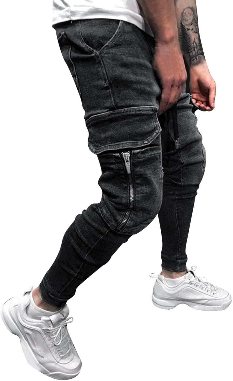 Cargo Jeans for Men Relaxed Fit Casual Comfort Flex Waist Denim Pants Straight Leg Fashion Skinny Jeans Trousers