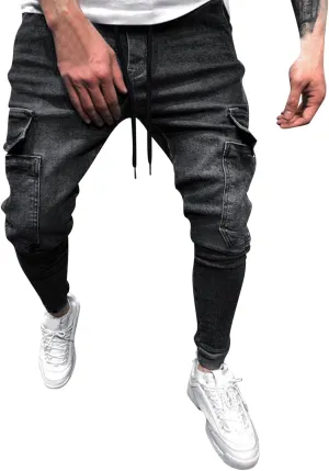 Cargo Jeans for Men Relaxed Fit Casual Comfort Flex Waist Denim Pants Straight Leg Fashion Skinny Jeans Trousers