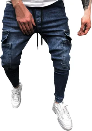 Cargo Jeans for Men Relaxed Fit Casual Comfort Flex Waist Denim Pants Straight Leg Fashion Skinny Jeans Trousers