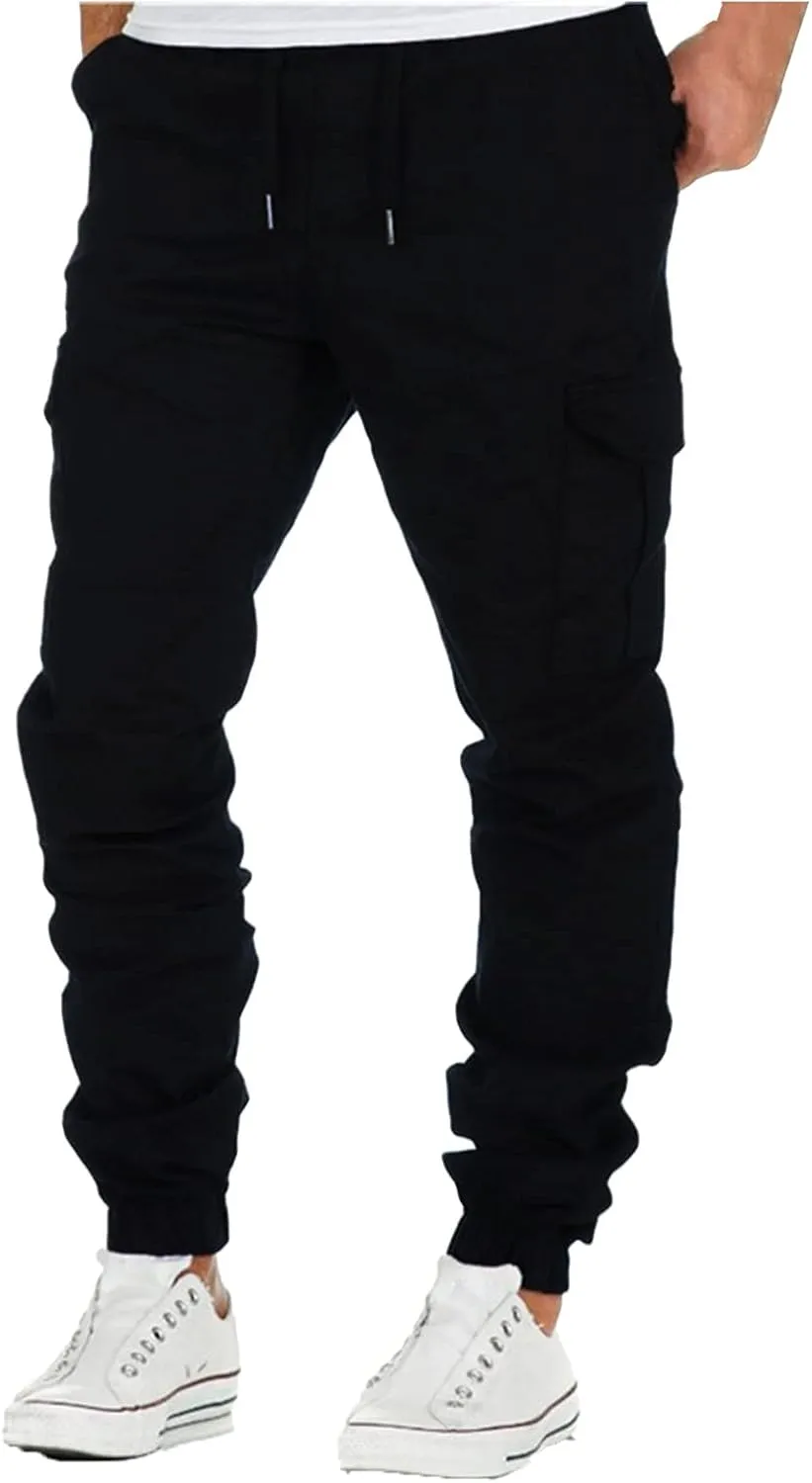 Cargo Sweatpants for Men Mens Lounge Pants Men's Fleece Lined Cargo Sweatpants Open Bottom Straight Leg Casual Loose