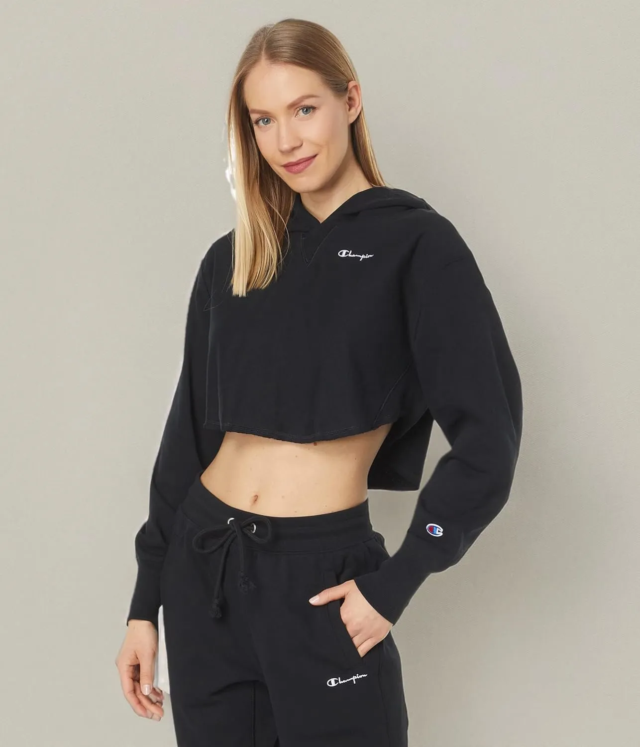 Champion Reverse Weave French Terry Crop Curve Hem Hoodie