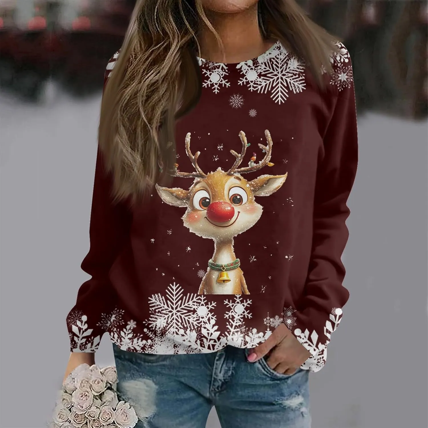 Christmas Sweatshirts For Women 2024 Xmas Tree Graphic Fall Wimter Clothes Crewneck Pullover Long Raglan Sleeve Top