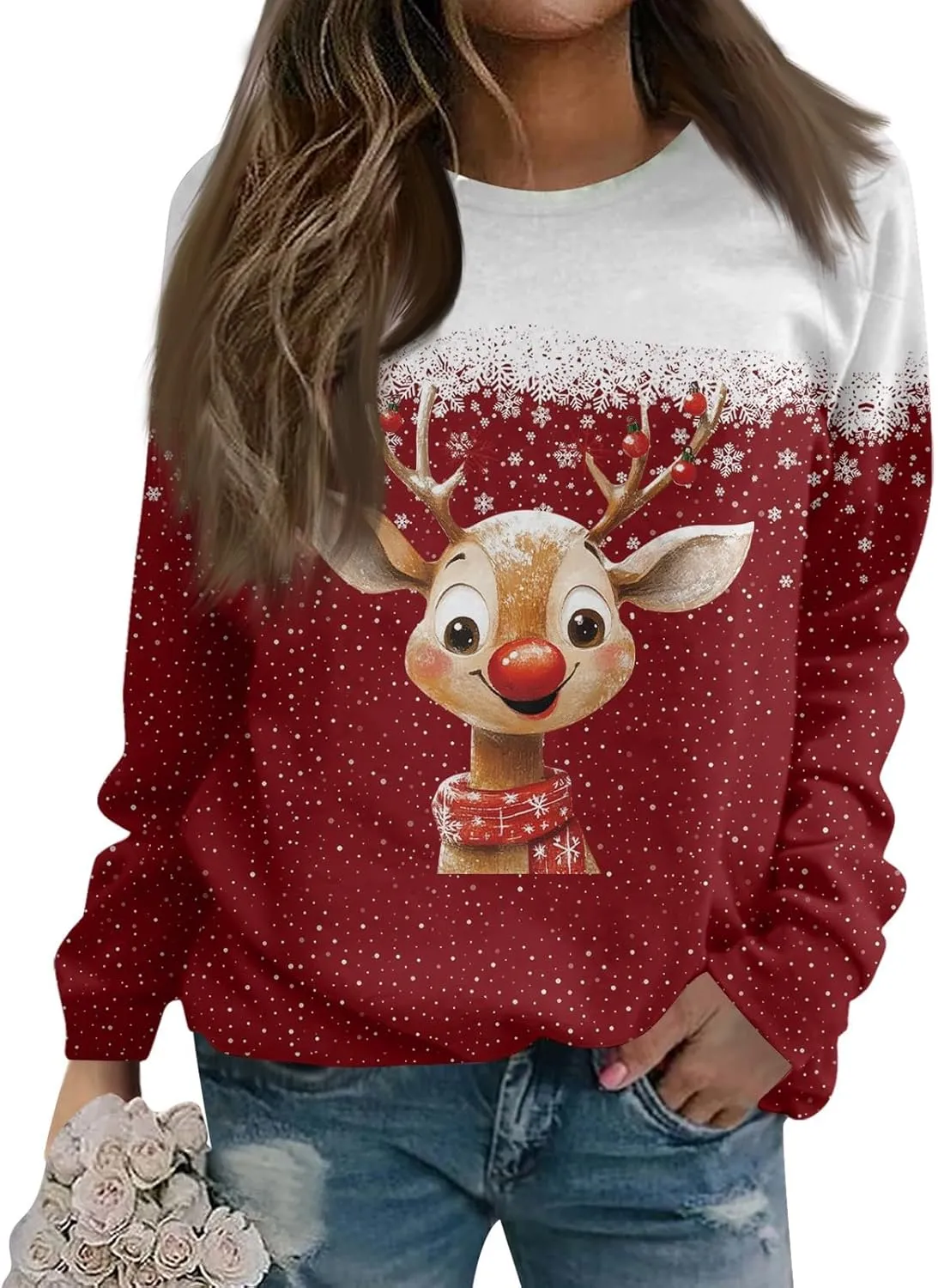 Christmas Sweatshirts For Women 2024 Xmas Tree Graphic Fall Wimter Clothes Long Raglan Sleeve Top Crewneck Pullover
