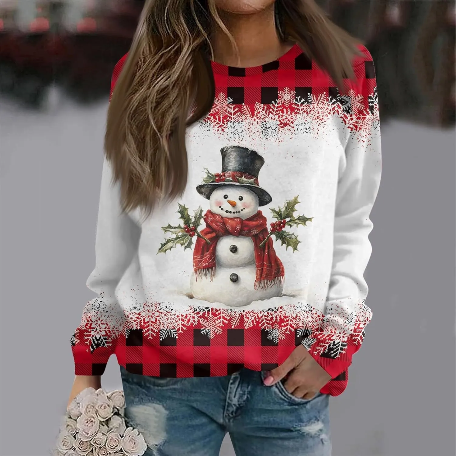 Christmas Sweatshirts For Women 2024 Xmas Tree Graphic Fall Wimter Clothes Long Raglan Sleeve Top Crewneck Pullover