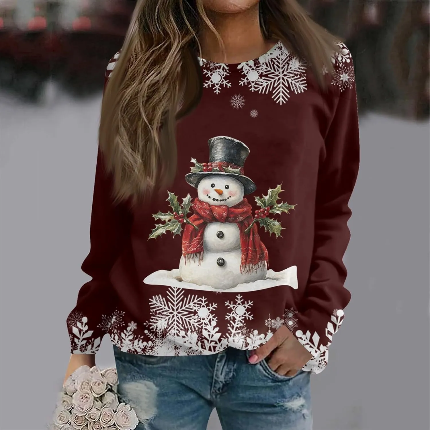 Christmas Sweatshirts For Women 2024 Xmas Tree Graphic Fall Wimter Clothes Long Raglan Sleeve Top Crewneck Pullover