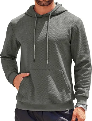 COOFANDY Men's Hooded Sweatshirts Long Sleeve Casual Waffle Knit Pullover Hoodies with Kanga Pocket