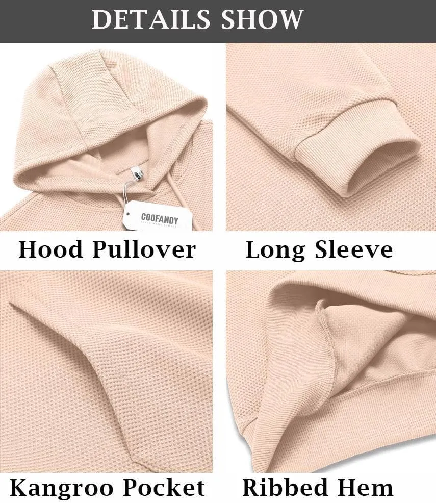 COOFANDY Men's Hooded Sweatshirts Long Sleeve Casual Waffle Knit Pullover Hoodies with Kanga Pocket