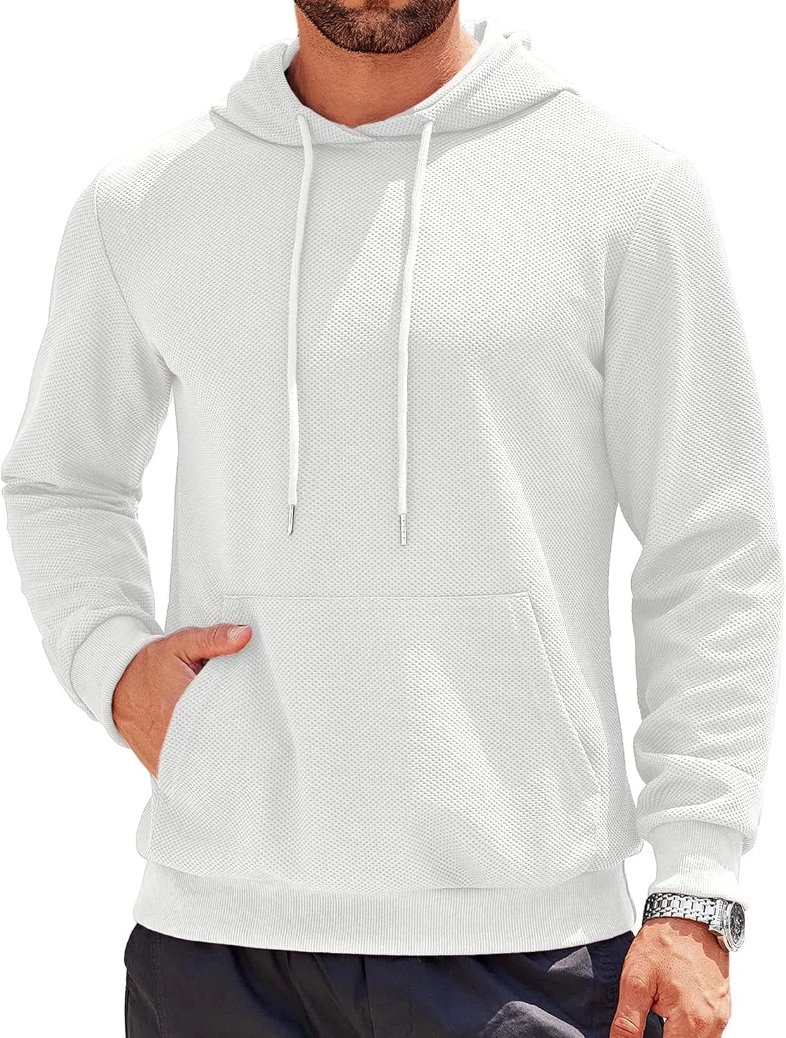 COOFANDY Men's Hooded Sweatshirts Long Sleeve Casual Waffle Knit Pullover Hoodies with Kanga Pocket