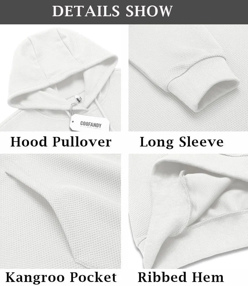 COOFANDY Men's Hooded Sweatshirts Long Sleeve Casual Waffle Knit Pullover Hoodies with Kanga Pocket