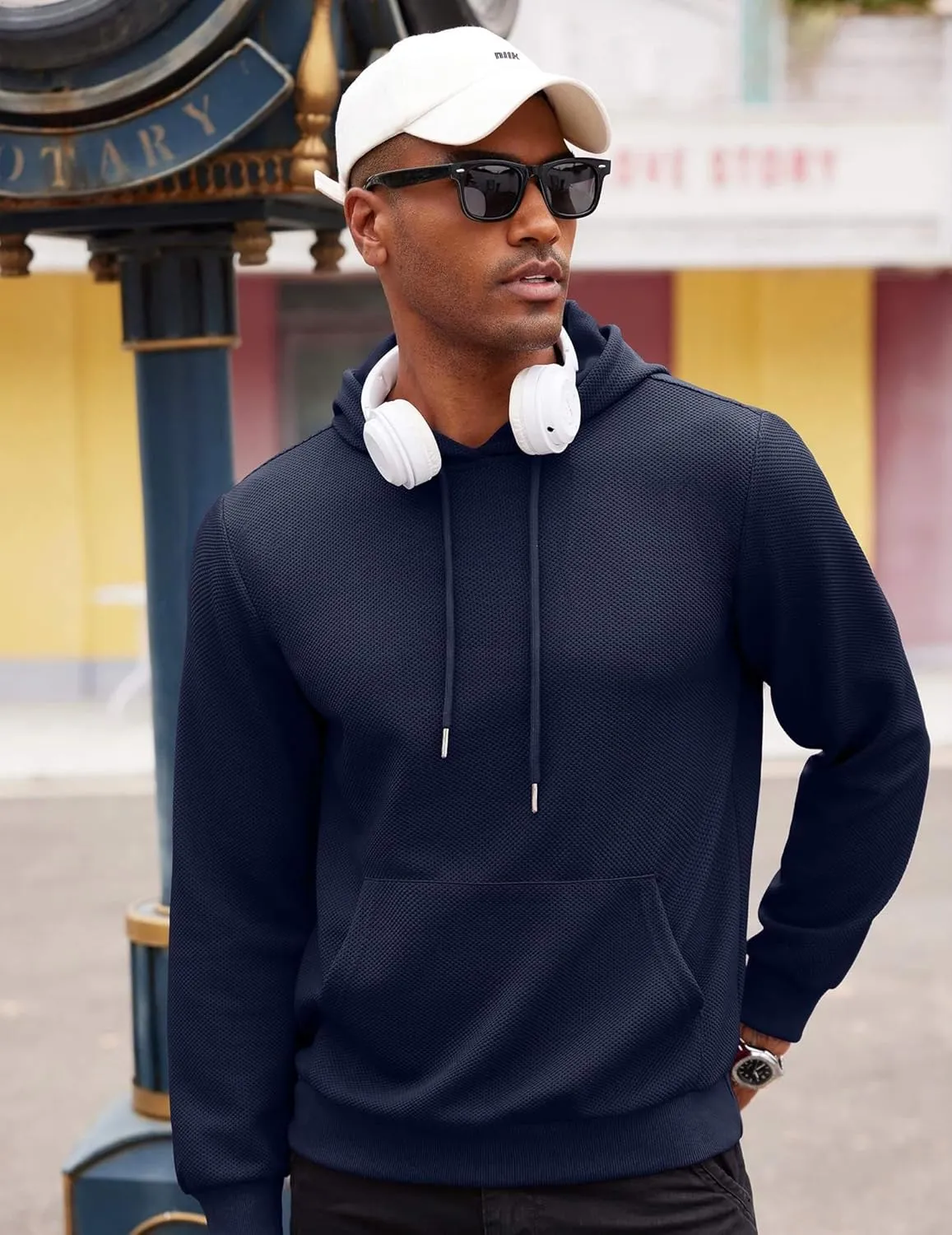 COOFANDY Men's Hooded Sweatshirts Long Sleeve Casual Waffle Knit Pullover Hoodies with Kanga Pocket