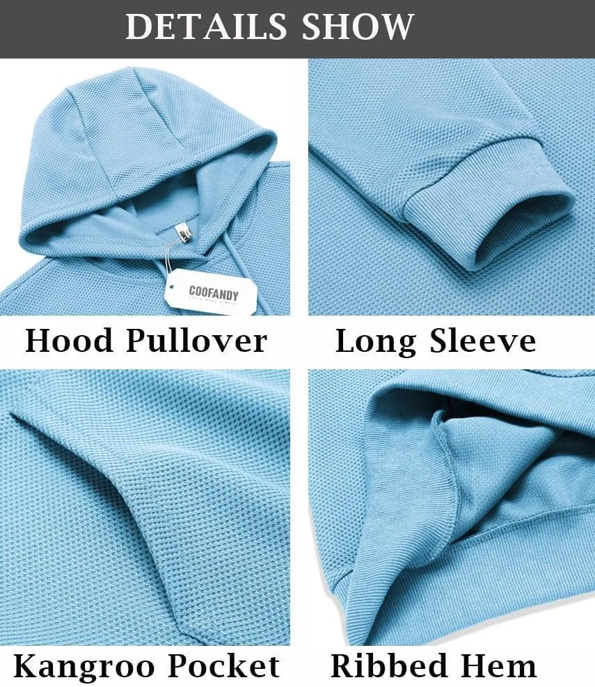 COOFANDY Men's Hooded Sweatshirts Long Sleeve Casual Waffle Knit Pullover Hoodies with Kanga Pocket