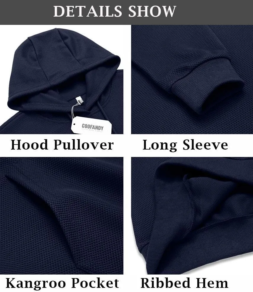 COOFANDY Men's Hooded Sweatshirts Long Sleeve Casual Waffle Knit Pullover Hoodies with Kanga Pocket