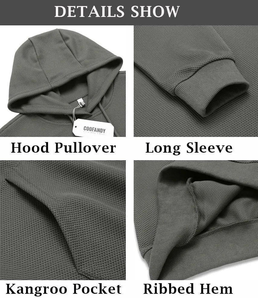 COOFANDY Men's Hooded Sweatshirts Long Sleeve Casual Waffle Knit Pullover Hoodies with Kanga Pocket