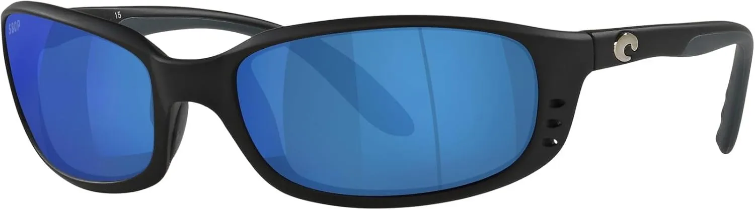 Costa Del Mar Sunglasses for Men - Brine Mens Polarized Sunglasses - Fishing, Boating & Beach UV Protection - Size 59 - Matte Black/Blue Mirror 580P