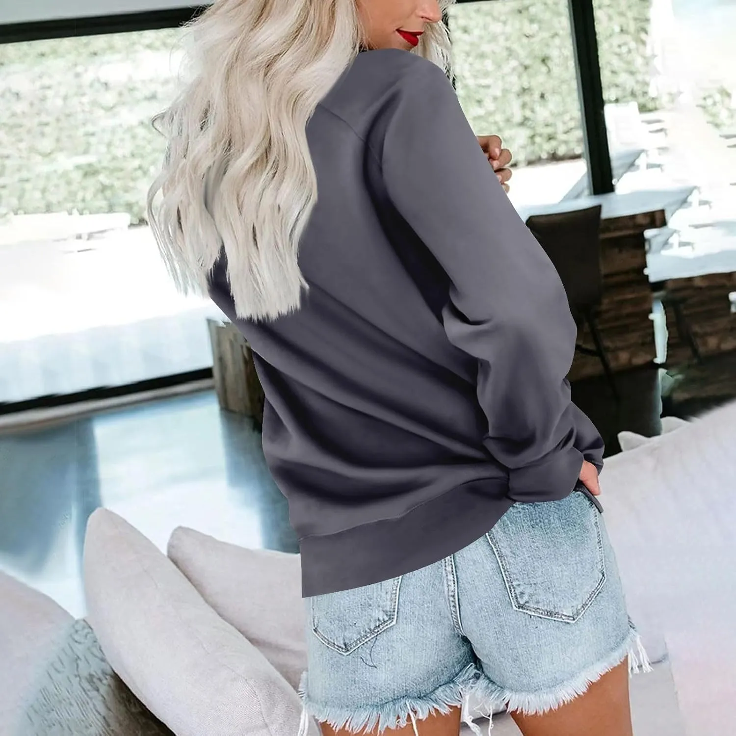 Crewneck Sweatshirts Women Oversized Long Sleeve Pullover Tops Relaxed Fit Comfy Fall Sweaters 2024 Preppy Clothes