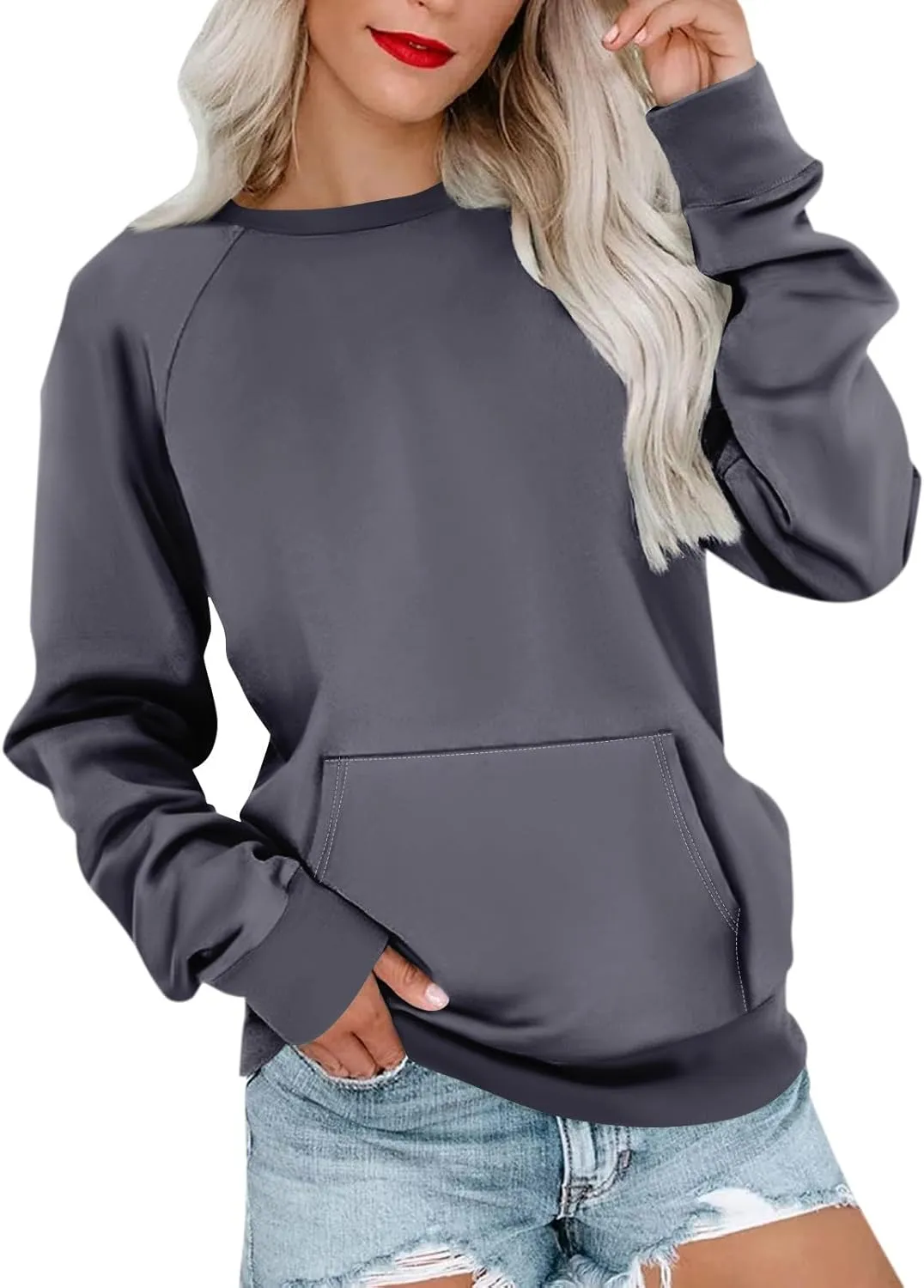 Crewneck Sweatshirts Women Oversized Long Sleeve Pullover Tops Relaxed Fit Comfy Fall Sweaters 2024 Preppy Clothes