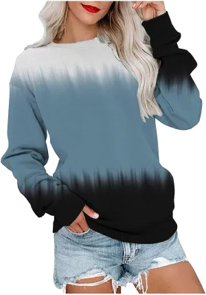 Cute Fall Sweatshirts For Women Crew Neck Lightweight Pullover Gradient Color Oversized Sweatshirt Trendy Sweaters
