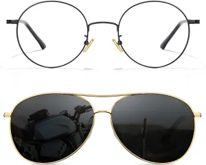 Cyxus Men's Sunglasses Round Blue Light Glasses Polarized Aviator Sunglasses for Men UV400 Protection