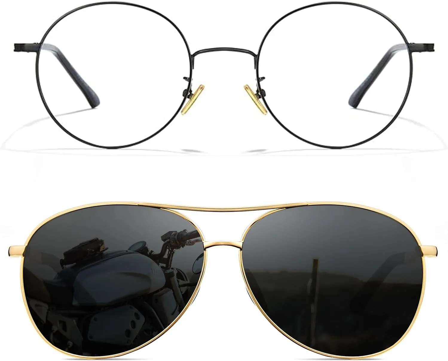 Cyxus Men's Sunglasses Round Blue Light Glasses Polarized Aviator Sunglasses for Men UV400 Protection
