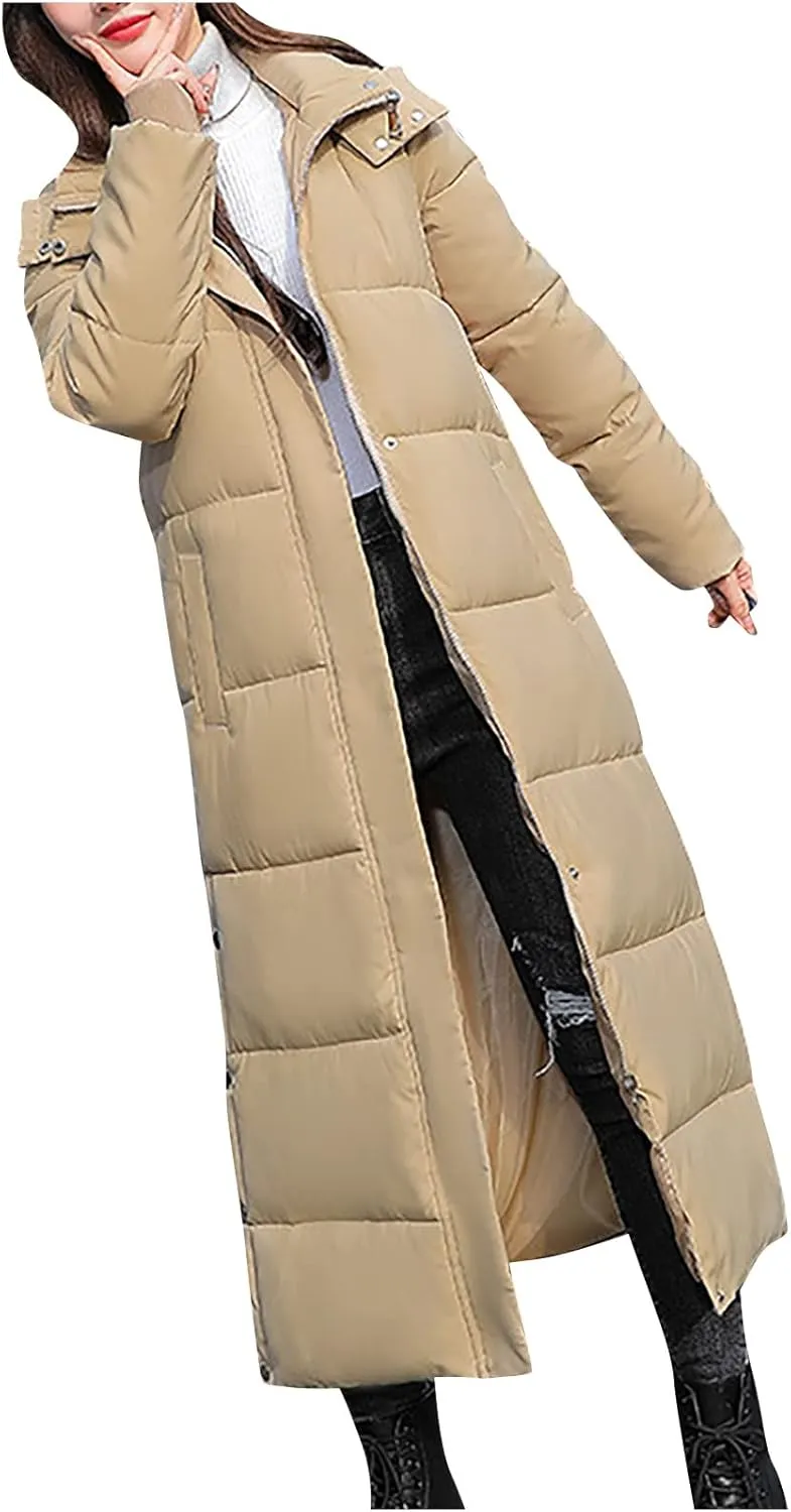 Dademeo Women's Long Cotton Coat Winter Fashion Ankle-Length Thickened Cotton Puffer Down Jacket Warm Overcoat Trench Coat