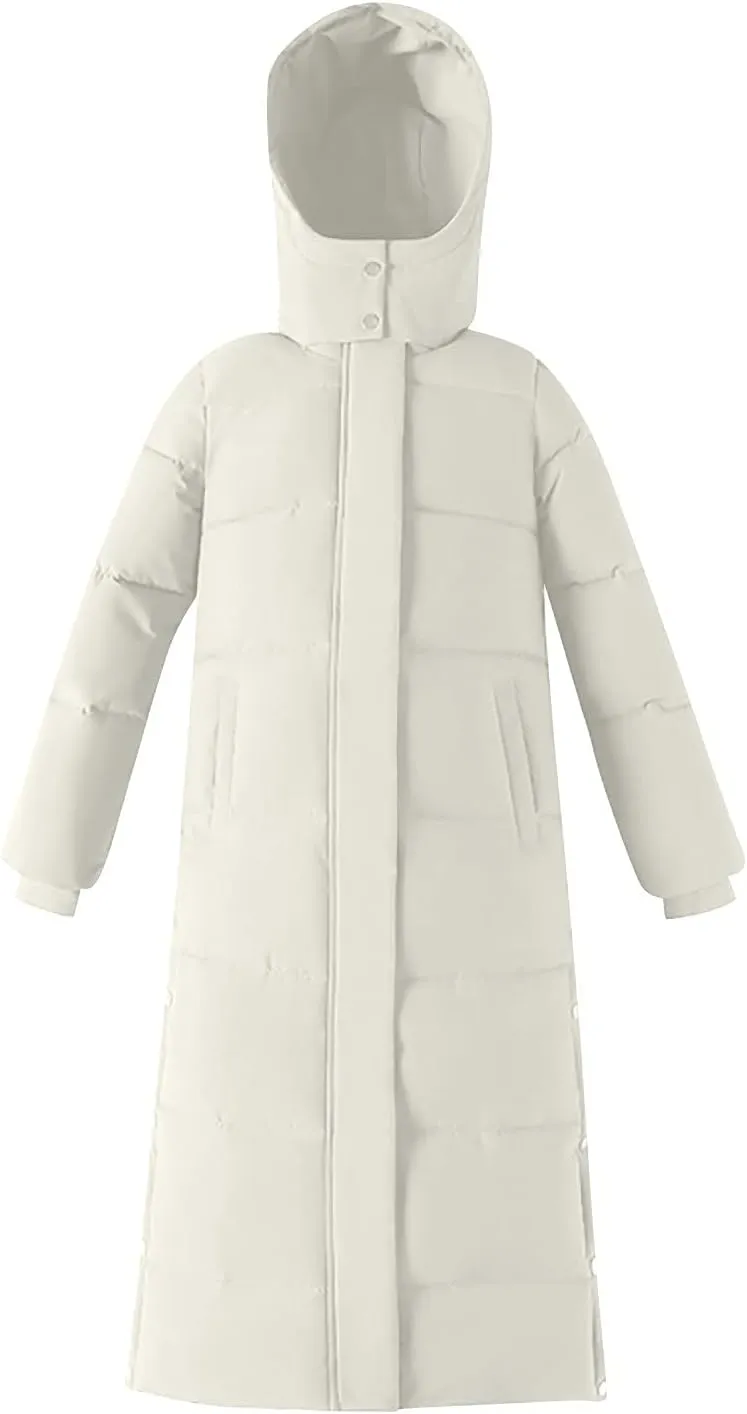 Dademeo Women's Long Cotton Coat Winter Fashion Ankle-Length Thickened Cotton Puffer Down Jacket Warm Overcoat Trench Coat