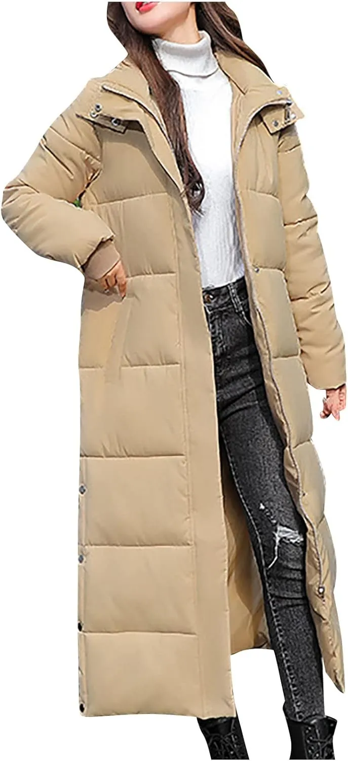 Dademeo Women's Long Cotton Coat Winter Fashion Ankle-Length Thickened Cotton Puffer Down Jacket Warm Overcoat Trench Coat