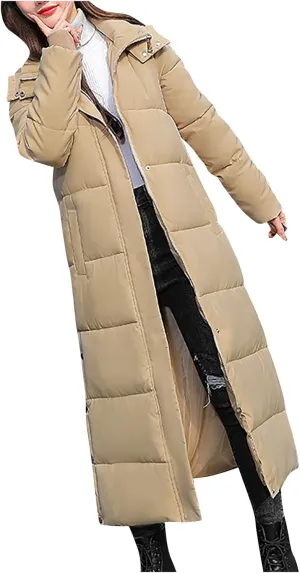Dademeo Women's Long Cotton Coat Winter Fashion Ankle-Length Thickened Cotton Puffer Down Jacket Warm Overcoat Trench Coat
