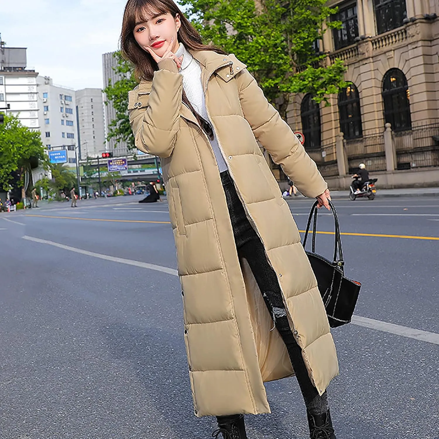 Dademeo Women's Long Cotton Coat Winter Fashion Ankle-Length Thickened Cotton Puffer Down Jacket Warm Overcoat Trench Coat