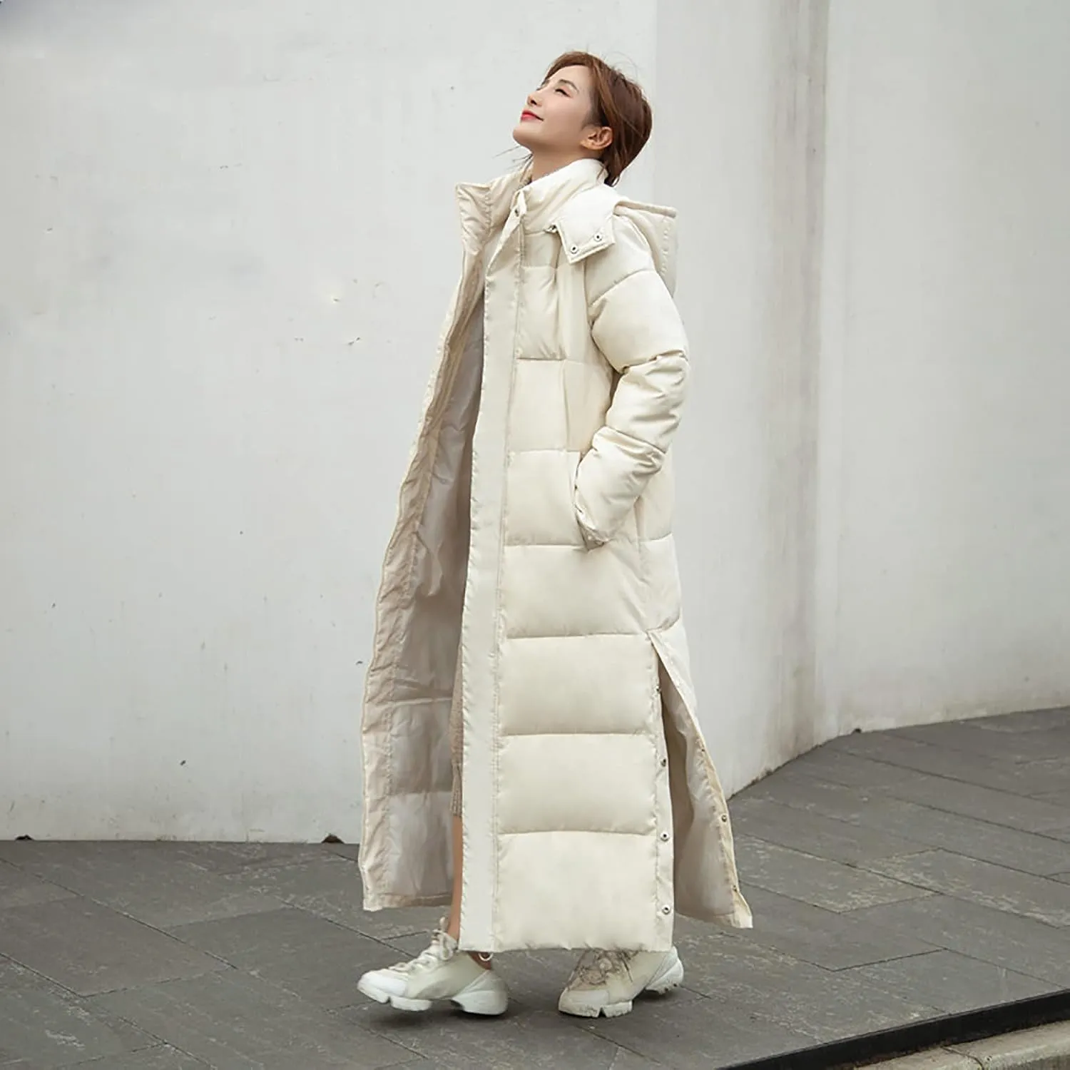 Dademeo Women's Long Cotton Coat Winter Fashion Ankle-Length Thickened Cotton Puffer Down Jacket Warm Overcoat Trench Coat