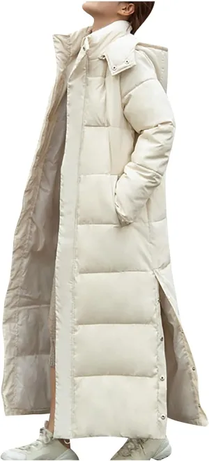 Dademeo Women's Long Cotton Coat Winter Fashion Ankle-Length Thickened Cotton Puffer Down Jacket Warm Overcoat Trench Coat