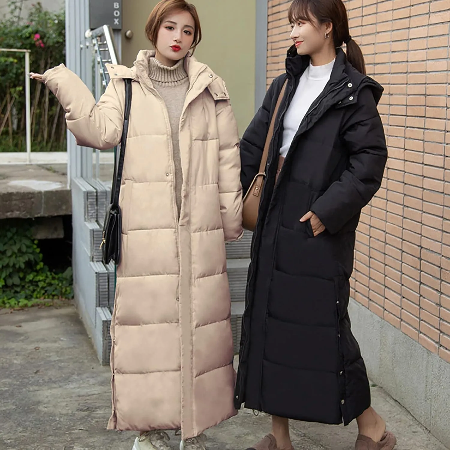 Dademeo Women's Long Cotton Coat Winter Fashion Ankle-Length Thickened Cotton Puffer Down Jacket Warm Overcoat Trench Coat