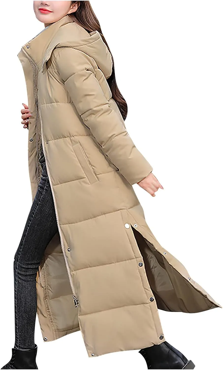 Dademeo Women's Long Cotton Coat Winter Fashion Ankle-Length Thickened Cotton Puffer Down Jacket Warm Overcoat Trench Coat