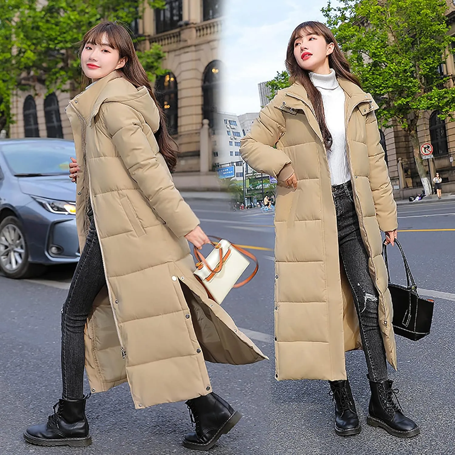 Dademeo Women's Long Cotton Coat Winter Fashion Ankle-Length Thickened Cotton Puffer Down Jacket Warm Overcoat Trench Coat