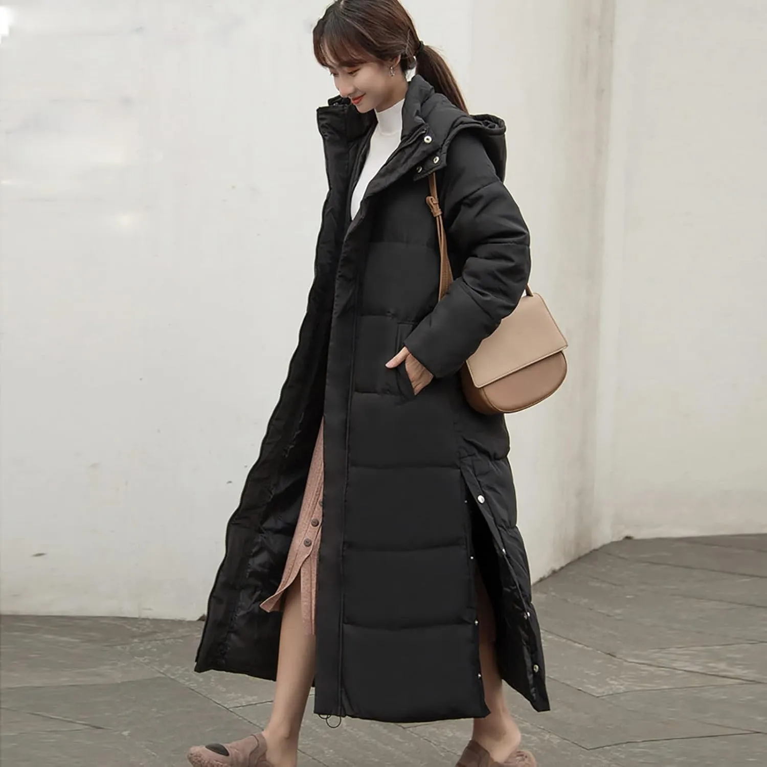 Dademeo Women's Long Cotton Coat Winter Fashion Ankle-Length Thickened Cotton Puffer Down Jacket Warm Overcoat Trench Coat