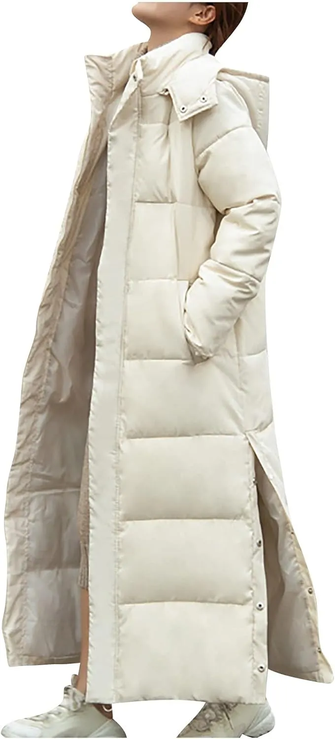 Dademeo Women's Long Cotton Coat Winter Fashion Ankle-Length Thickened Cotton Puffer Down Jacket Warm Overcoat Trench Coat