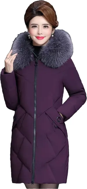 Dcvmvmn Women's Down Cotton Jacket Loose Casual Hooded Puffer Overwear Large Size Cotton Coat Purple