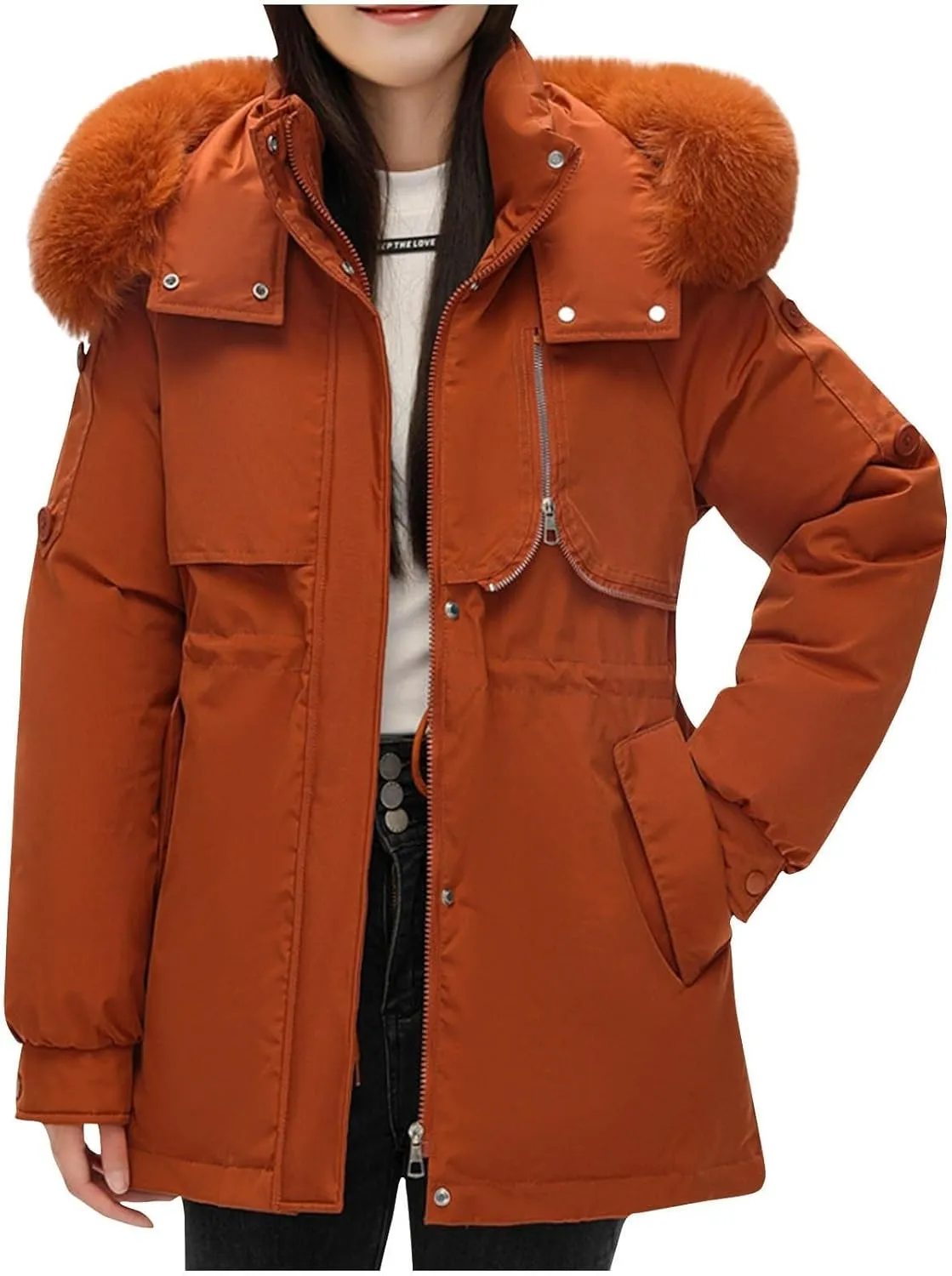 Down jackets down jacket Winter Puffer Jackets For Women Warm Thicken Parka Coat With Removable Fur Hood