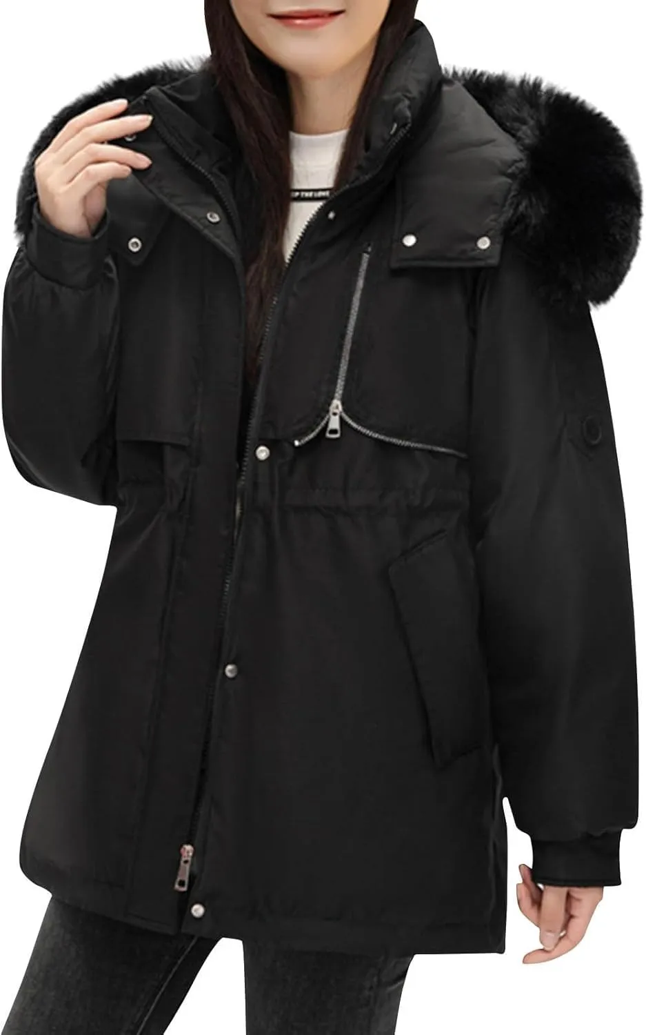 Down jackets down jacket Winter Puffer Jackets For Women Warm Thicken Parka Coat With Removable Fur Hood