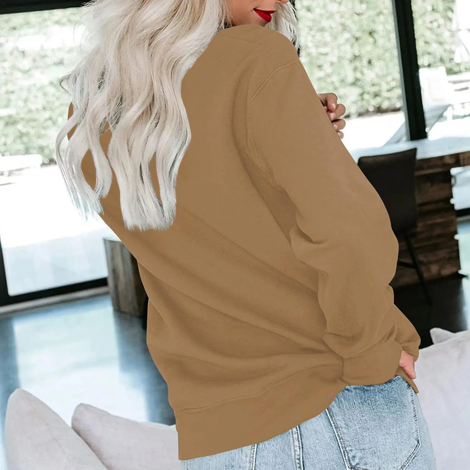 Fall Crewneck Sweatshirts Women Lightweight Pullover Solid Winter Sweatshirt Oversized Long Sleeve Tops Dressy Casual