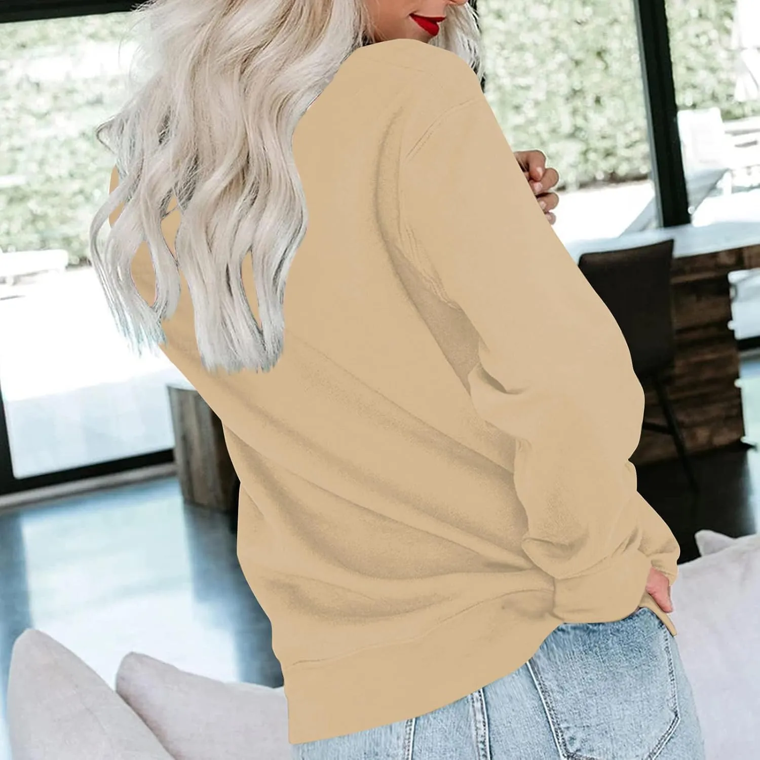 Fall Crewneck Sweatshirts Women Lightweight Pullover Solid Winter Sweatshirt Oversized Long Sleeve Tops Dressy Casual