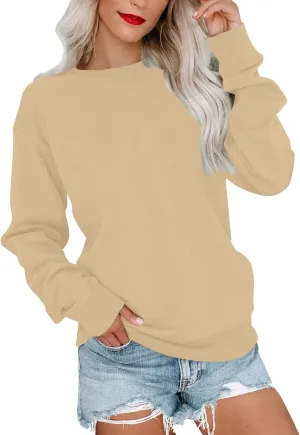 Fall Crewneck Sweatshirts Women Lightweight Pullover Solid Winter Sweatshirt Oversized Long Sleeve Tops Dressy Casual