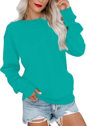 Fall Crewneck Sweatshirts Women Lightweight Pullover Solid Winter Sweatshirt Oversized Long Sleeve Tops Dressy Casual