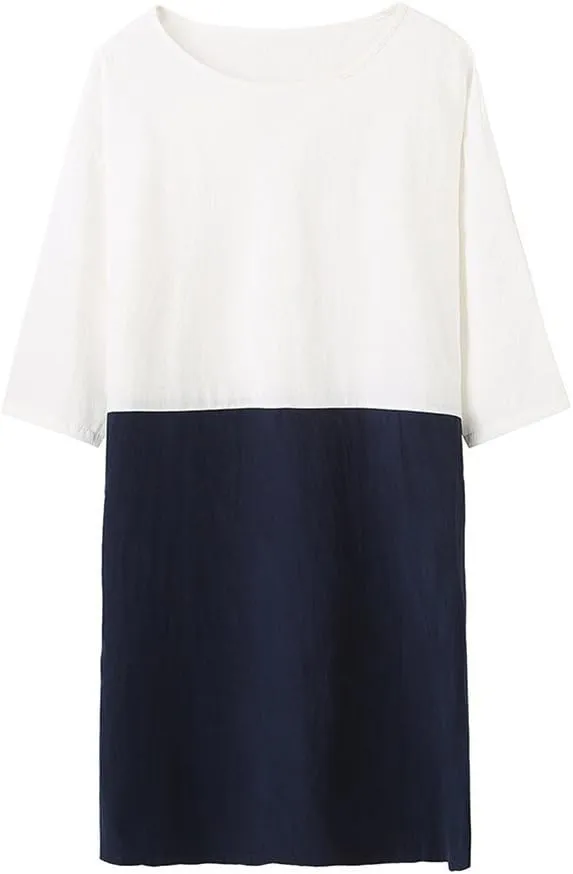 Famulily Women's Oversized 3 4 Sleeve Two Tone Colors Loose T Shirt Dress with Pockets